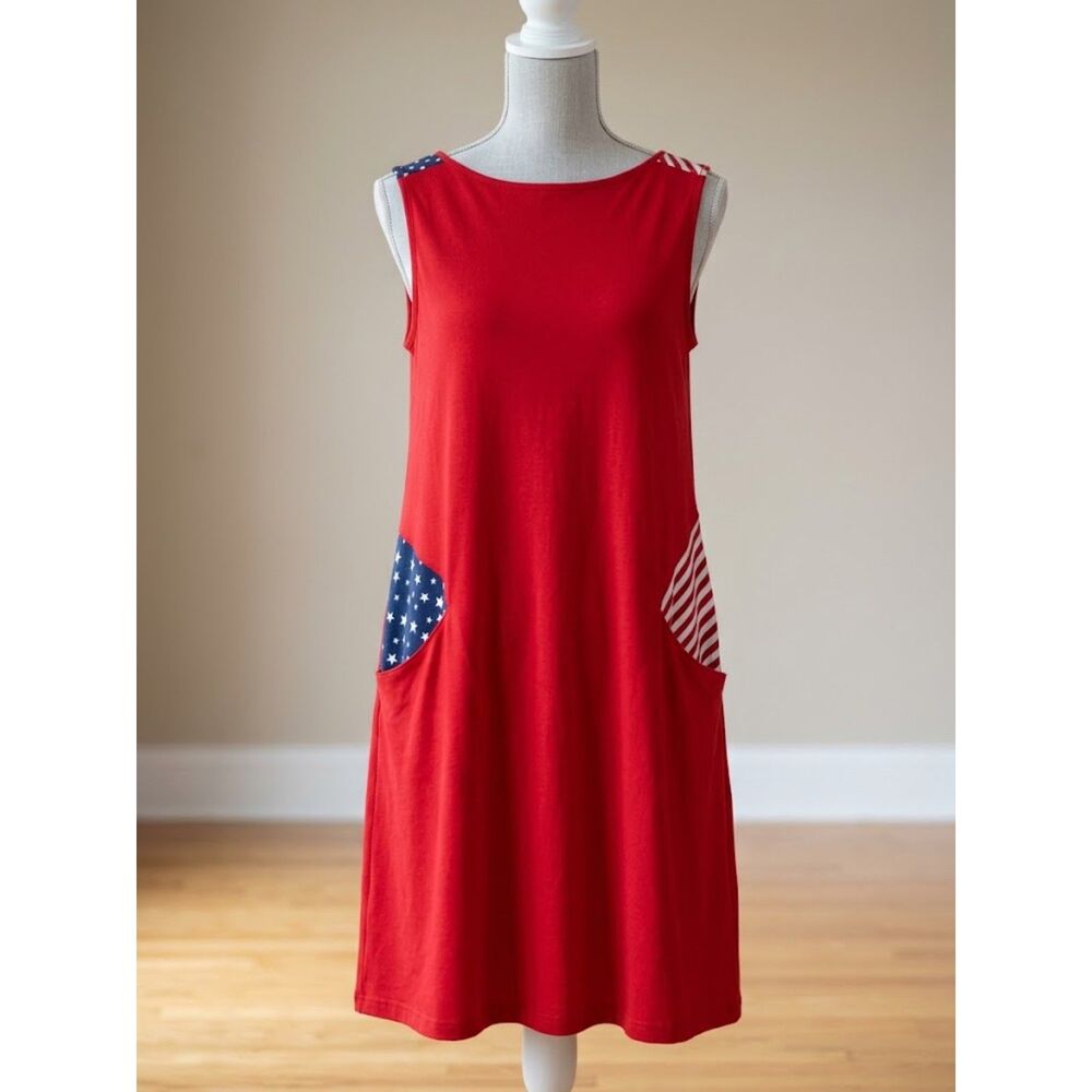Bonnie Jean Red Sleeveless Patriotic Dress Stars & Stripes Girl's Size 18½